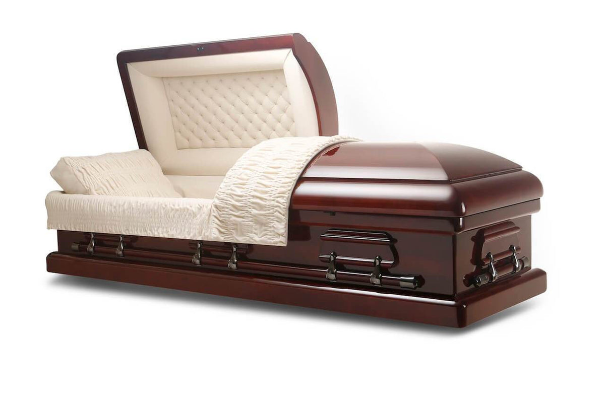 Cambridge Solid Mahogany Wood With Almond Velvet Interior - Wood Casket