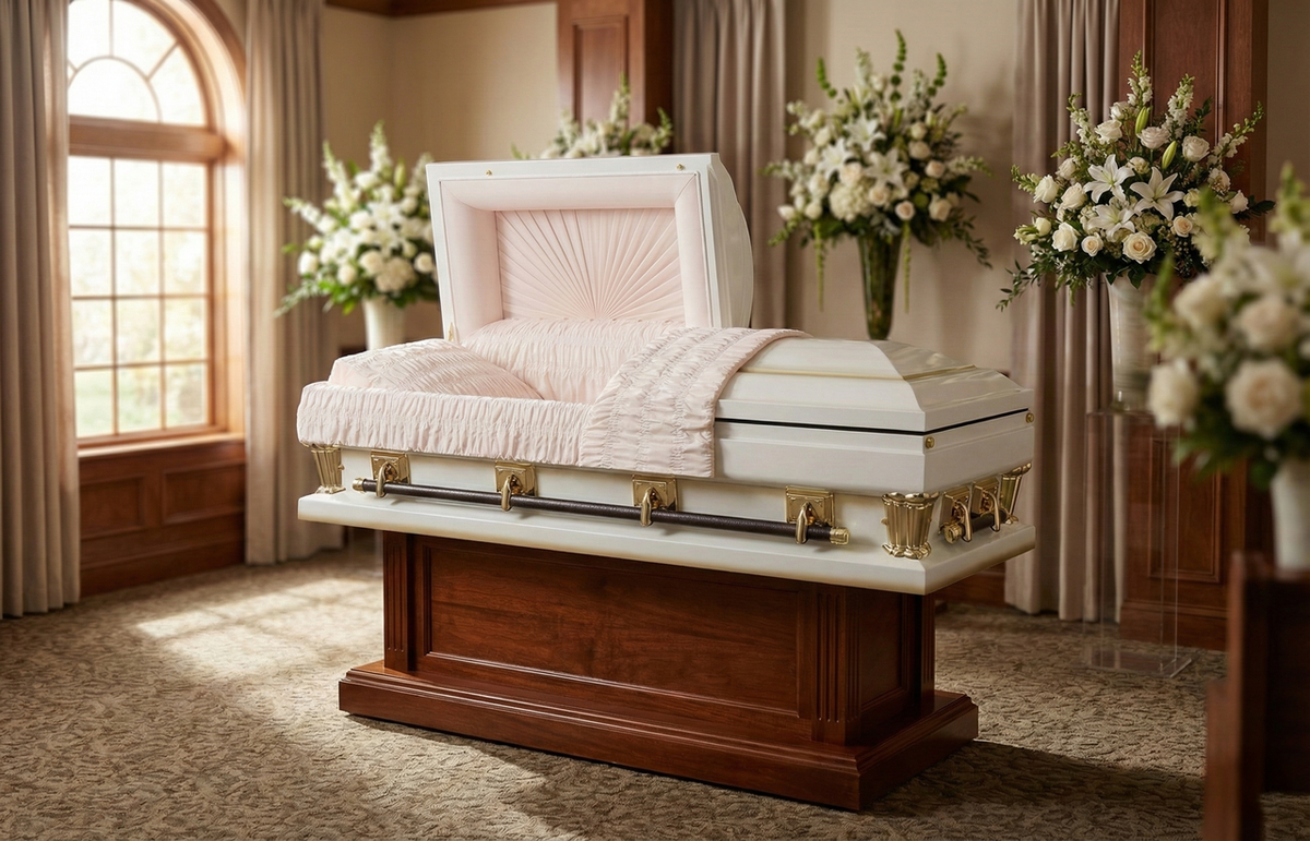 Frank White with Pink Velvet Interior 27.5"- Oversize Metal Casket