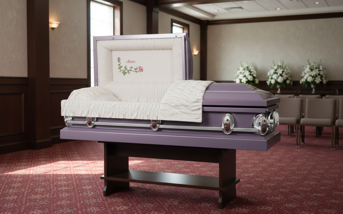 Heavenly Mother with Light Pink Crepe Interior - Metal Casket