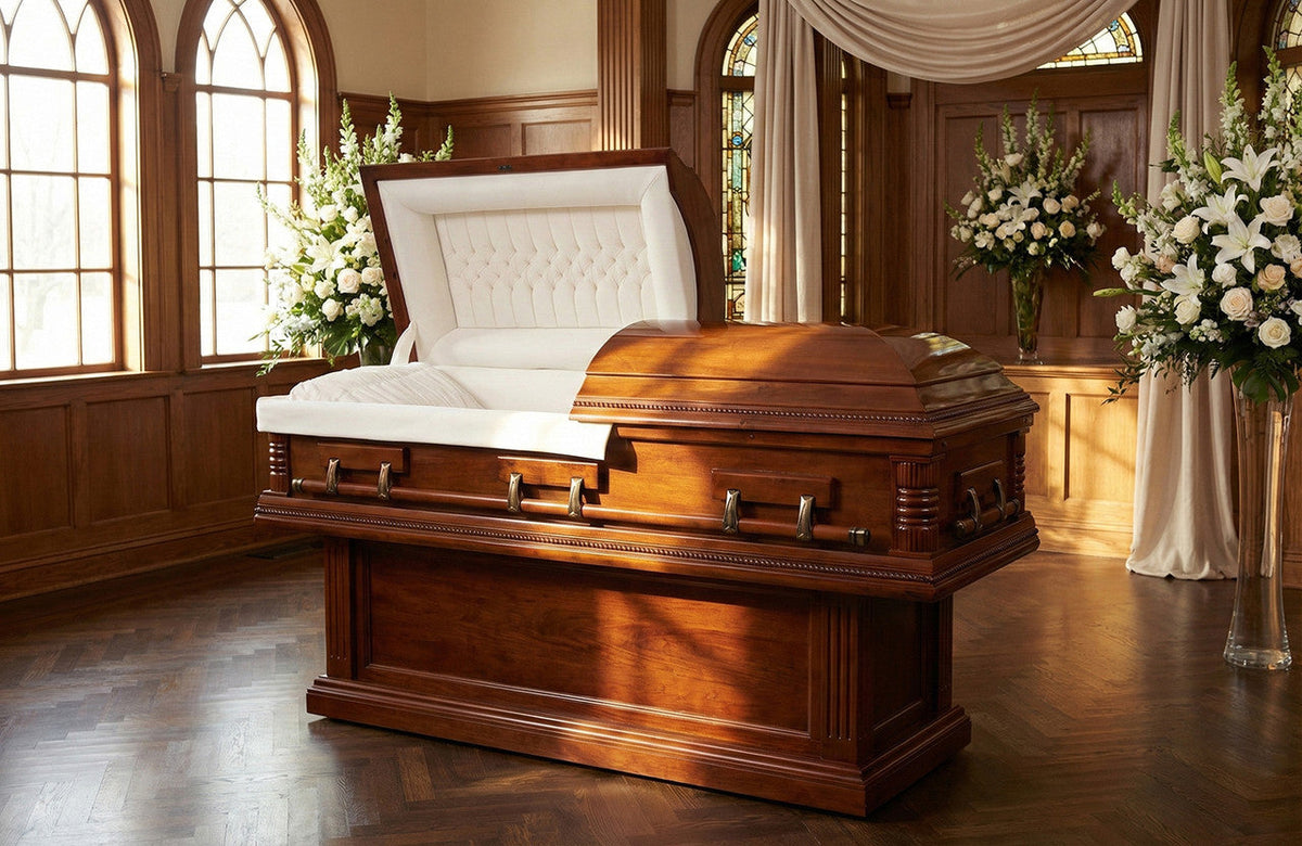 Lincoln Solid Poplar Casket with Almond Velvet Interior - Wood Casket