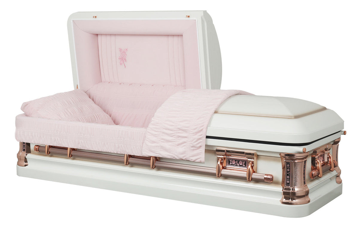 Misty Rose with Pink Velvet Interior - Metal Casket