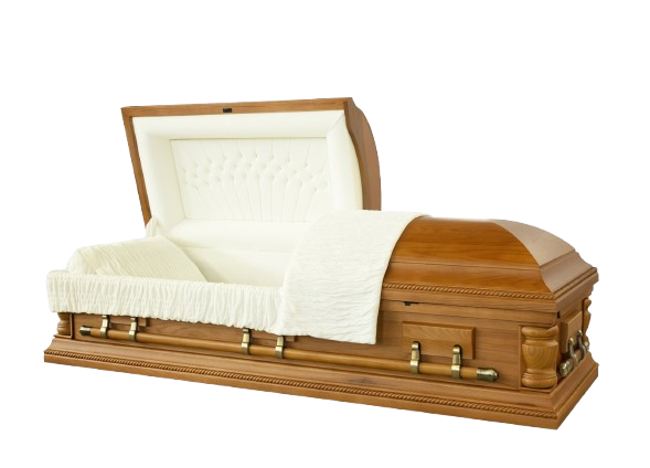 Montclair Solid Oak Casket with Ivory Velvet Interior -  Wood Casket
