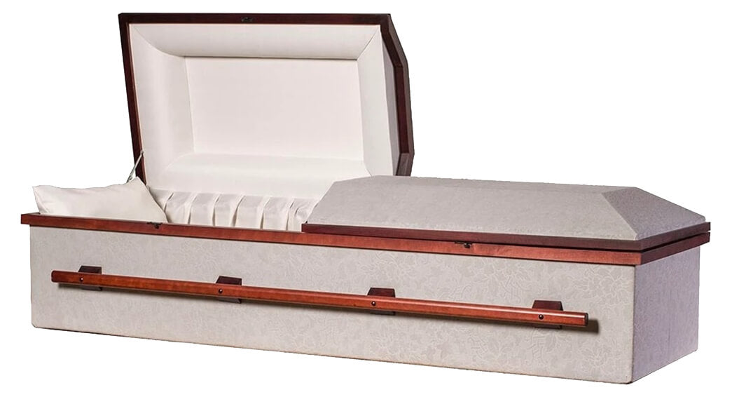 Silver Tapestry Cloth Covered Casket  With Cream Crepe Interior