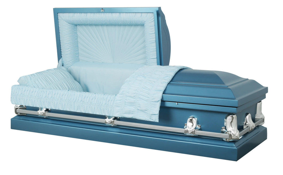 Spartan Monarch Blue Casket with Blue Crepe Interior- Metal Casket