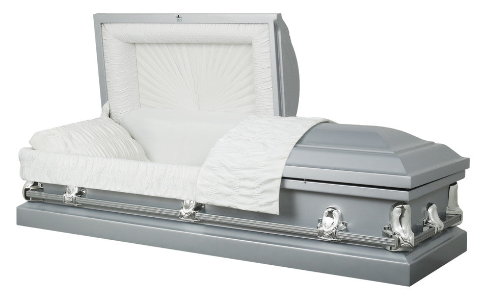 Spartan Silver Casket with White Crepe Interior - Metal Casket
