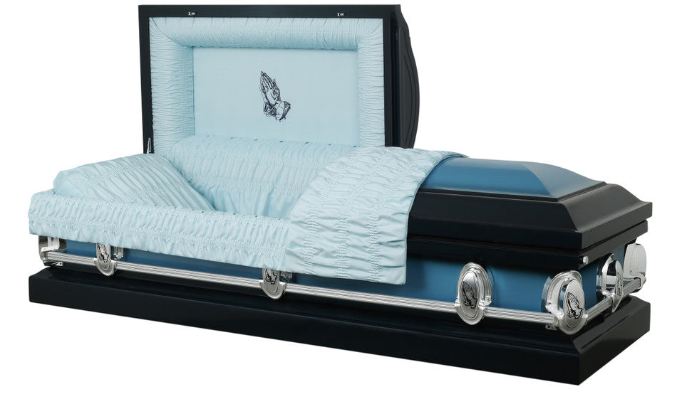 Praying Hands' Spruce Blue Casket - Metal Casket