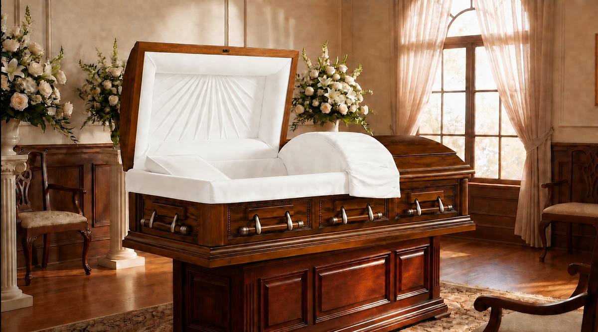 Melody Solid Oak Casket with Ivory Velvet Interior -  Wood Casket