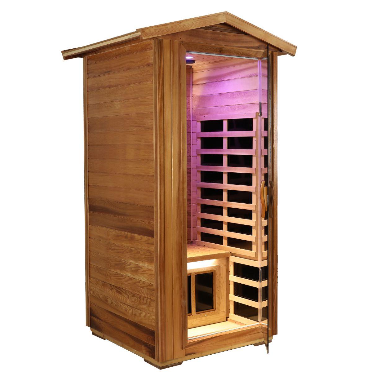 Wearwell-901VR 1 Person Outdoor Ultra-Low EMF Far Infrared Sauna in Red Cedar | Nature's Art, Noble Enjoyment